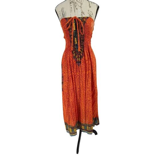 Advance Apparel Vintage women's sundress strapless orange One Size beachy boho - Picture 1 of 9